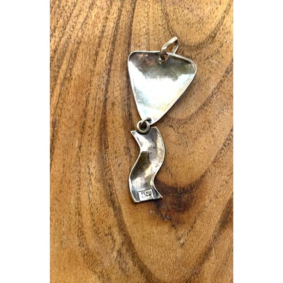 Silver 925 Mixed Metal Pendant from Peru Abstract Triangle Wavy Dangling Tail - Picture 3 of 6